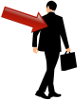 arrow pointing to back of businessman