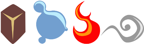 symbols for earth, water, fire, air