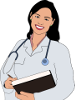 smiling female doctor in white lab coat with stethoscope