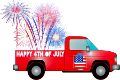 Happy 4th of July truck with fireworks