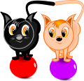 two cats balanced on balloons