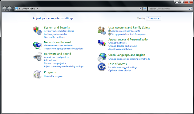 image of Windows 7 Control Panel