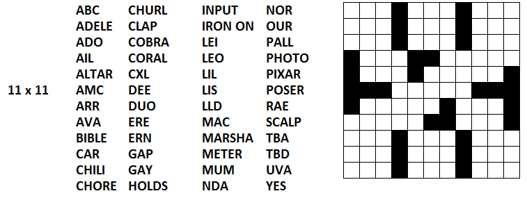 eleven-by-eleven letter fill-in grid