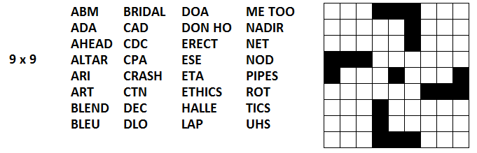 nine-by-nine letter fill-in grid