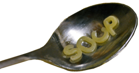 spoonful of alphabet soup spelling the word SOUP