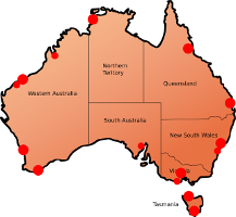 australia map with port cities marked