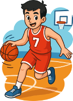 Basketball player dribbling on the court.