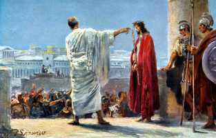 Jesus Before Pilate, color painting by Anton Robert Leinweber