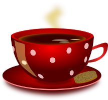 coffee in red mug with biscuit