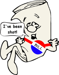 comic congressional bill, text bubble reads I've Been Shot!