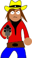 cartoon cowboy aiming 6-shooter gun