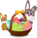 two Easter bunnies with basket of eggs