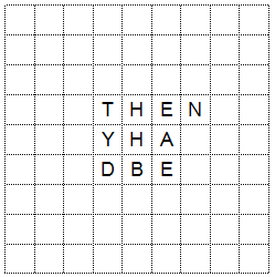 9x9 grid filled in with 10 letters in its center