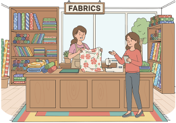 two women in a fabric shop