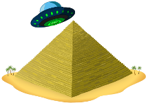 flying saucer hovering over Egyptian pyramid
