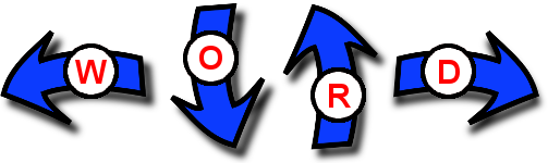 four blue arrows with letters W, O, R, and D.