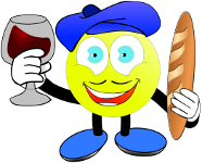 frenchman with wine, bread and a beret