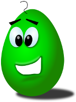 green egg with comic face