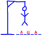 illustration of 'hangman' game with gallows, stick figure and partially filled word