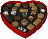 box of chocolates shaped like a heart