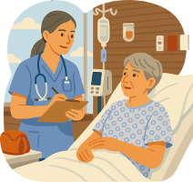 nurse visiting patient in hospital bed