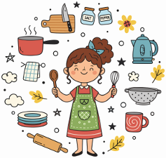 woman surrounded by kitchenware 