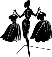 woman holding up two dresses