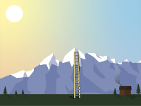 mountain range with ladder leaning against it