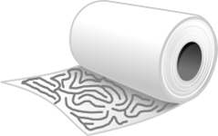thick roll of paper with hand-drawn maze