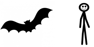 silhouette of bat and stick figure man