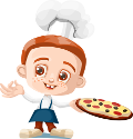 pizza chef with pizza pie