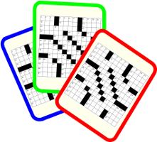 three poker cards printed with crossword puzzles
