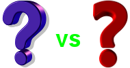 3D purple question mark vs 3D red question mark