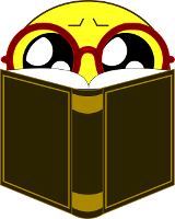 smiley with glasses reading book