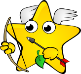 star with angel wings holding bow and arrow