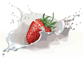 strawberry making splash into milk