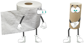 cartoon of toilet paper roll looking at cardboard paper roll