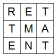 3 by 3 grid of 9 letters